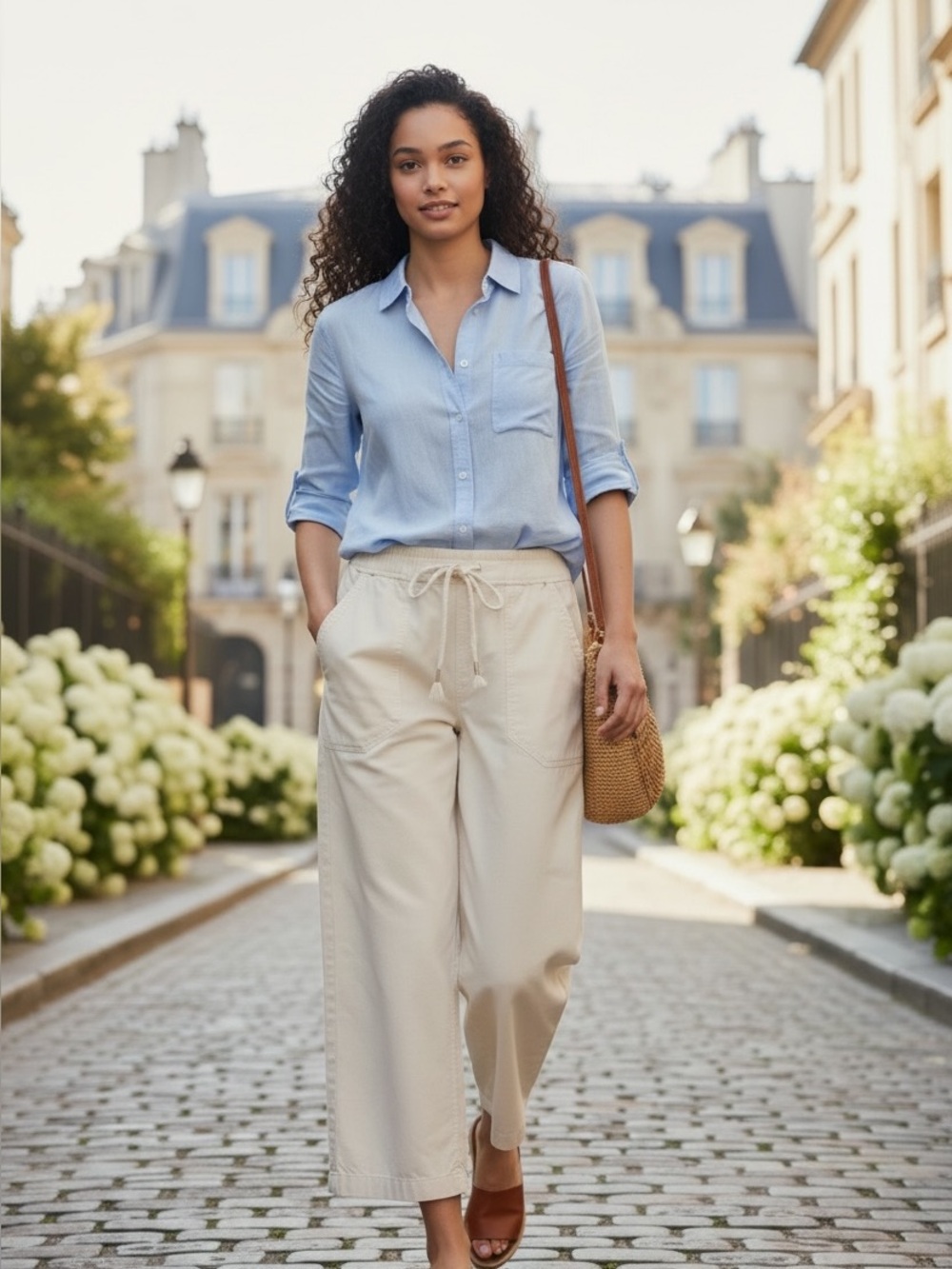 Women’s ‘Free People’ Cream Drawstring Wide-Leg Pants
